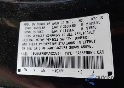 2010 Acura Tl 3.5 z USA, uszkodzony, nr VIN 19UUA8F59AA023841